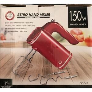 Chef's Counter Retro Hand Mixer Handheld Stainless Steel 150 Watt